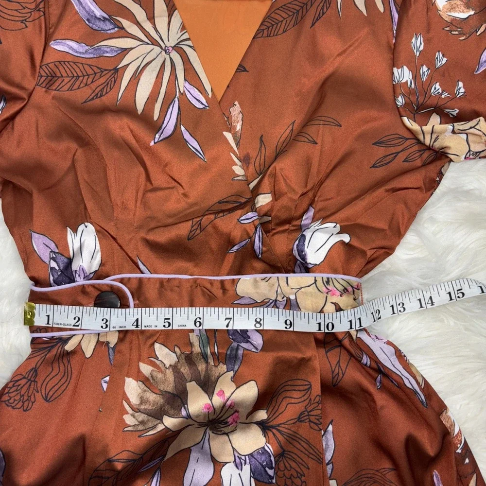 Hutch Anthropologie Women's Floral Belted Brown Maxi Dress Short Sleeves Size‎ 2 - Picture 6 of 10